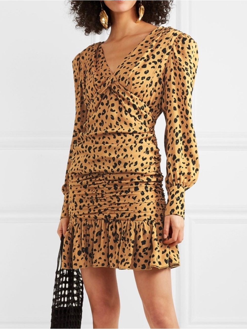 NICHOLAS Gathered Frill Silk Leopard Print Mini Dress Size 6